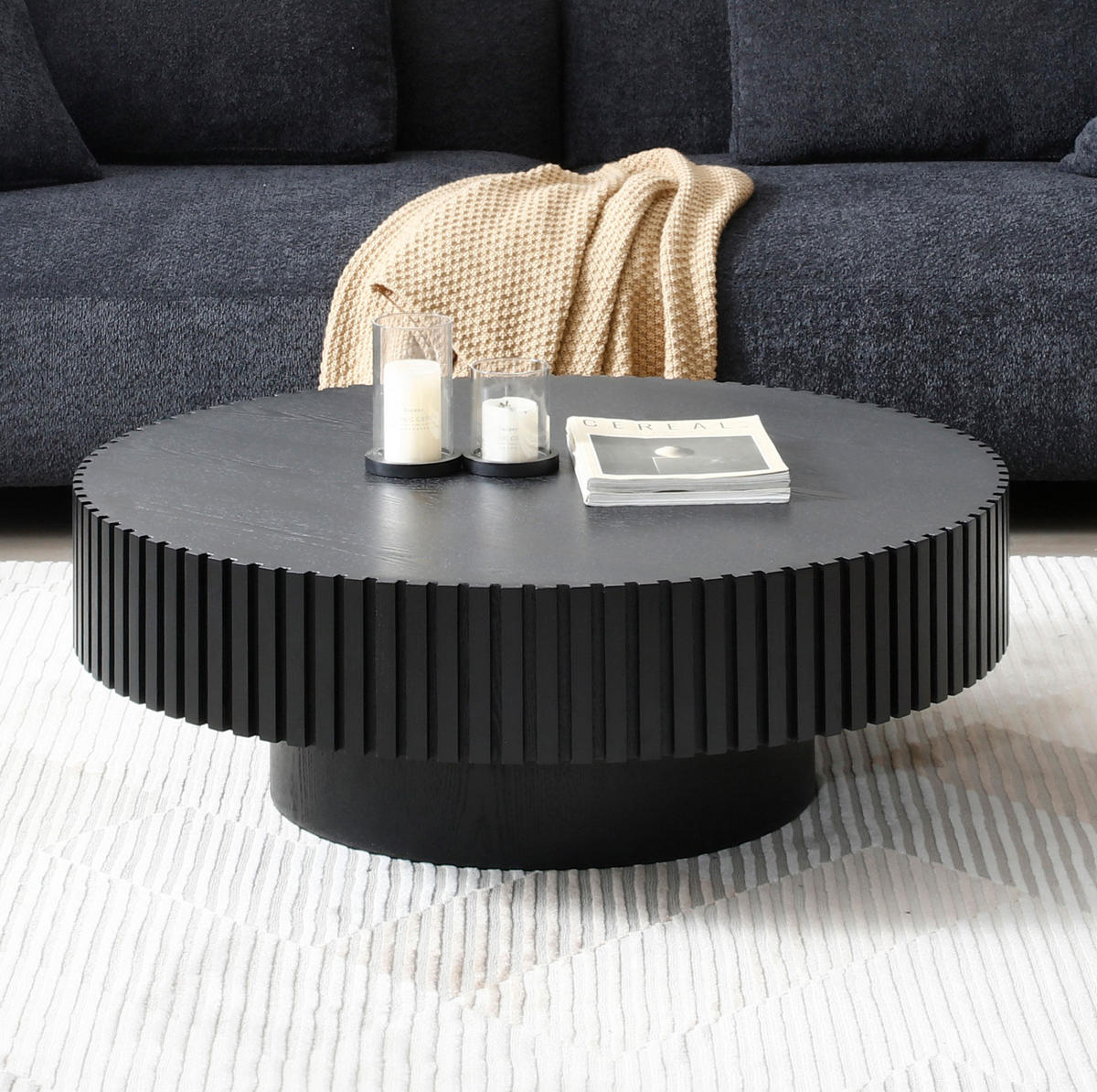 COUCHTISCH 80/80/35 cm rund mit handgefertigter Kante und pflegeleichter Oberfläche, Schwarz - Schwarz, Holzwerkstoff (80/80/35cm) - Redom