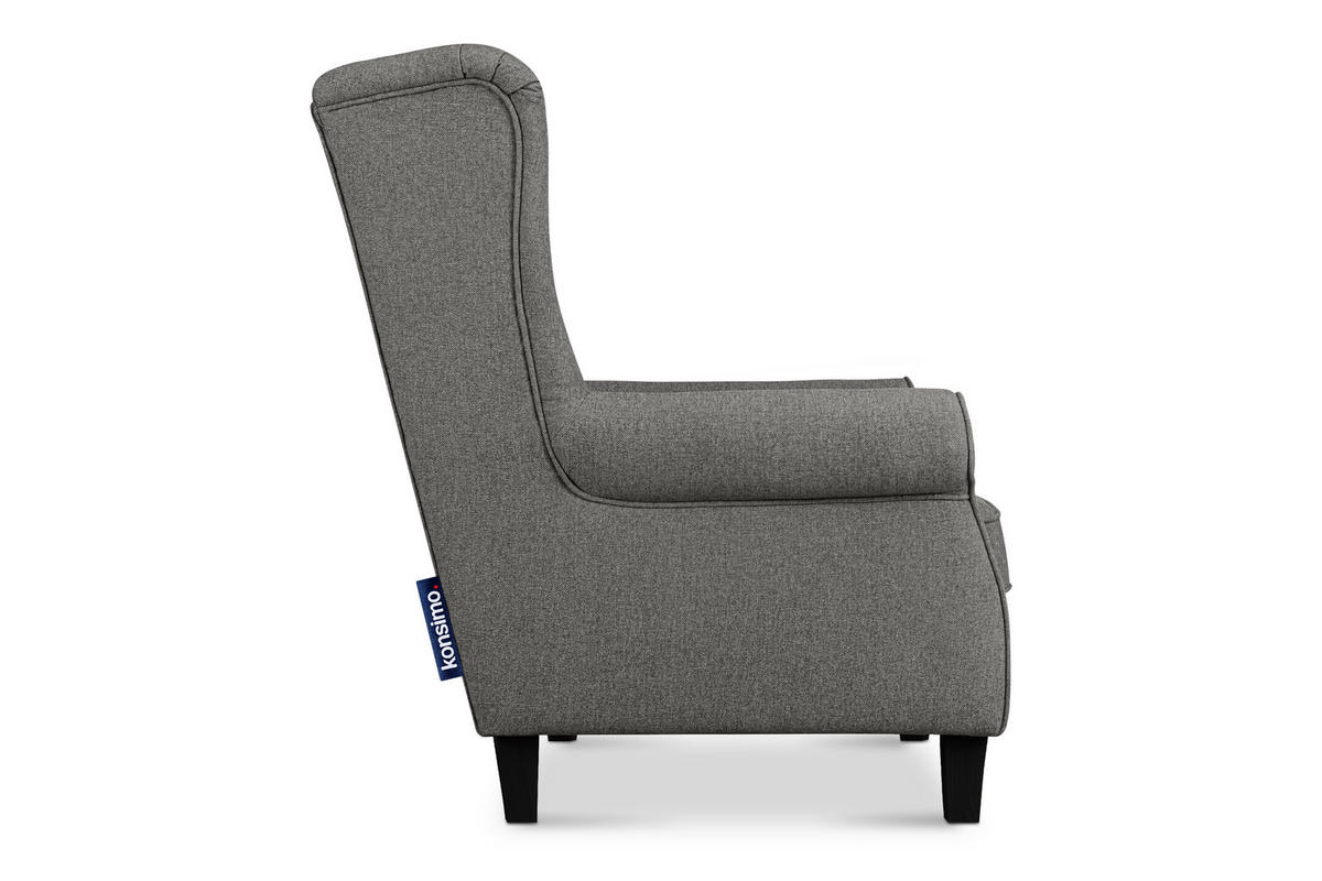 OHRENSESSEL MILES Massivholzbeine, grau/schwarz - Schwarz/Grau, Holzwerkstoff/Buchenholz (82/105/97cm) - KONSIMO®
