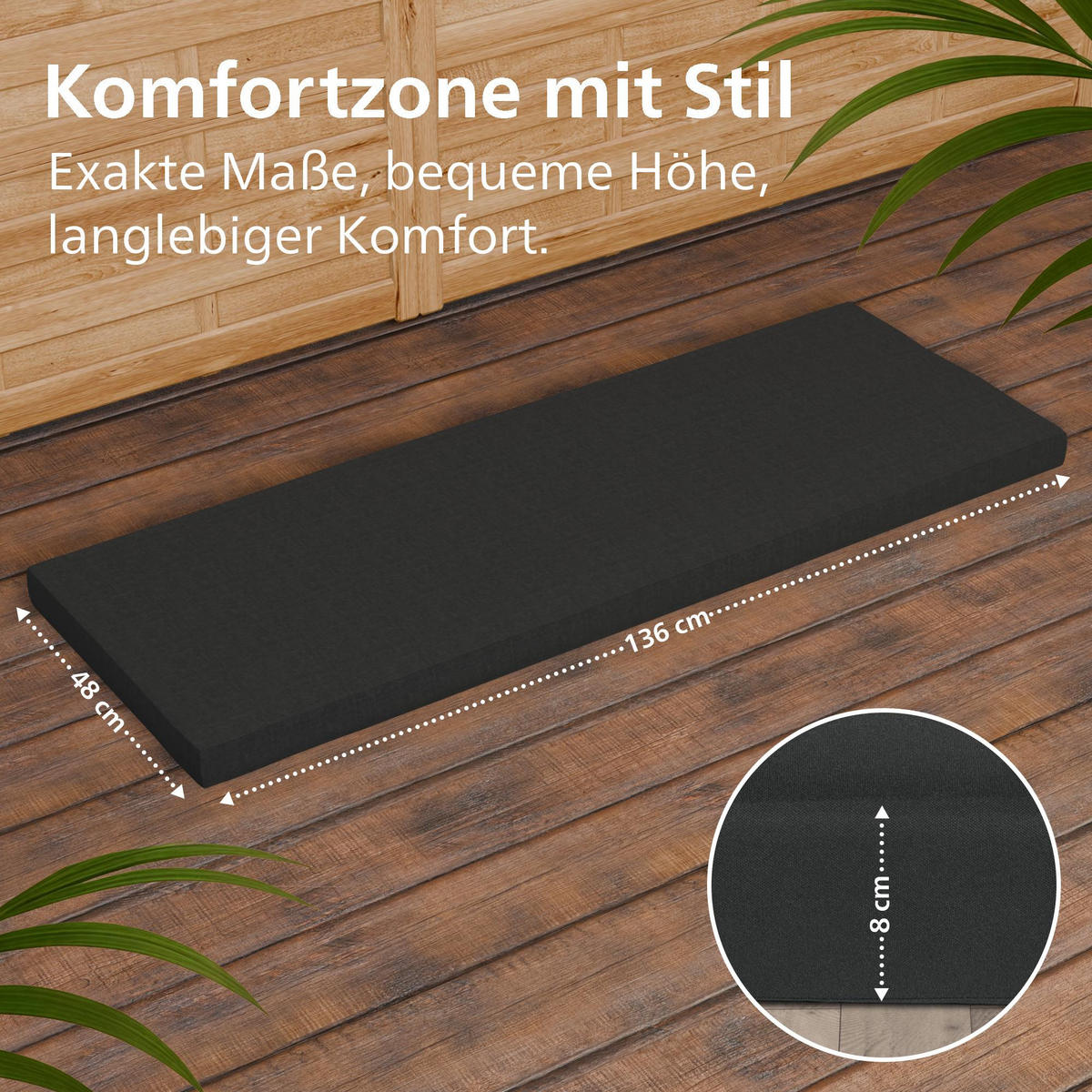 GARTENBANK 150/61 cm Holz Dunkelgrau - Dunkelgrau, Holz (150/93/61cm) - CLP
