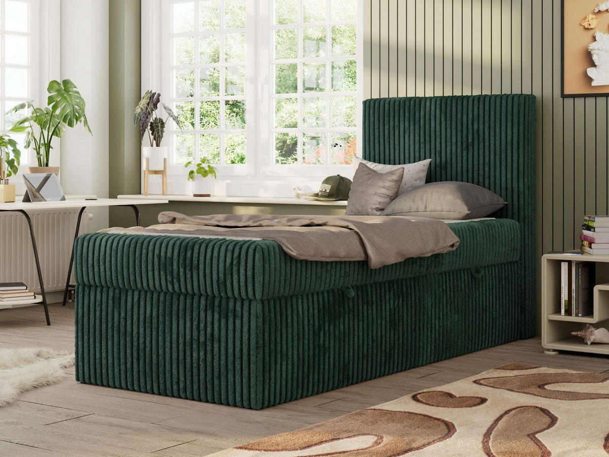 JUGENDBETT TILIO 90/200 - Dunkelgrün - H4 - Rechts Seite - Dunkelgrün, Textil (90/200cm) - MKS