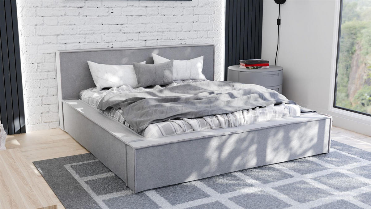 POLSTERBETT Aldana Komplettset - Grau, Holzwerkstoff/Textil (120/200cm) - Fun Möbel