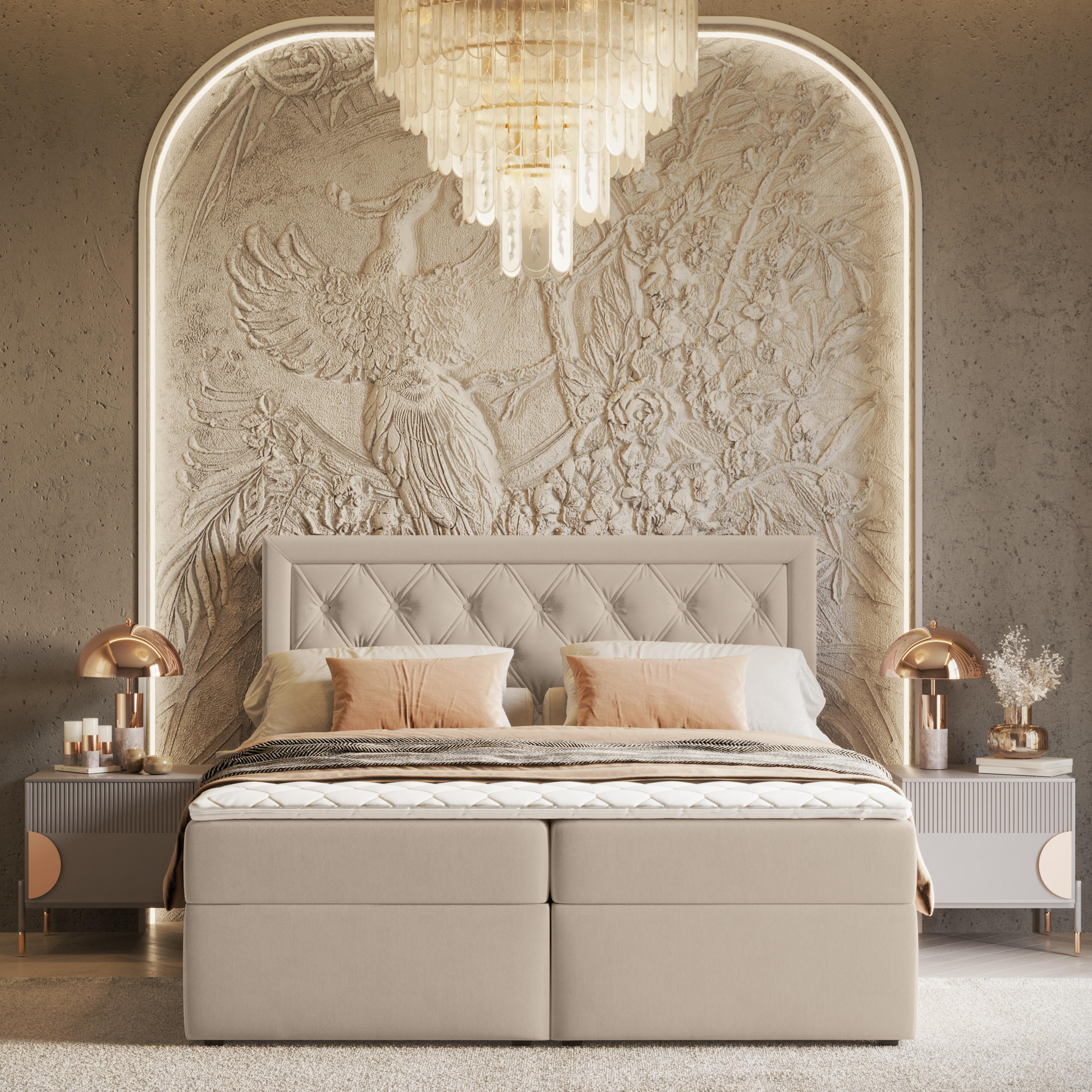 Thumbnail - Maison de Reve Boxbett, Hellbraun, Textil, Buche, Kiefer, H2, Höhe ca. 20 cm, 160x200 cm, Oeko-Tex® Standard 100, FSC 10...