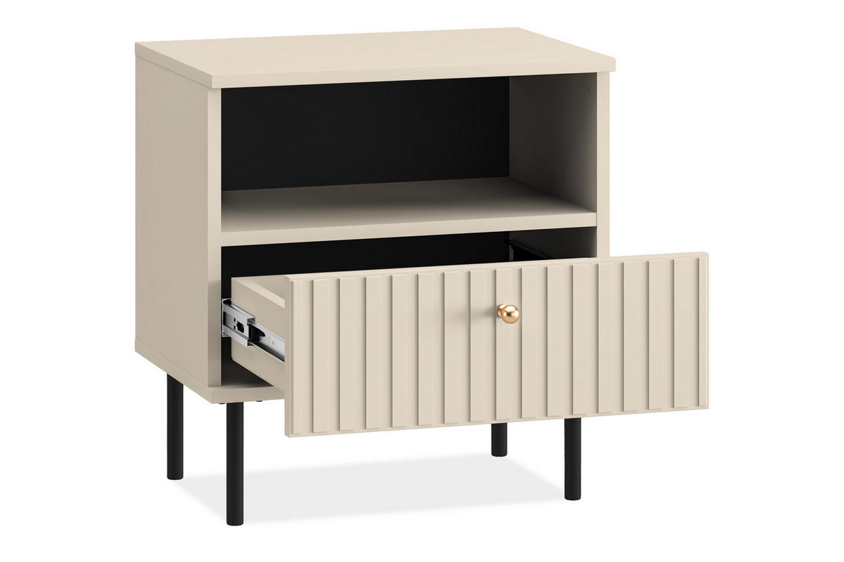 NACHTTISCH DROMA mit Goldelementen, Creme - Creme, Holz (50/53/34cm) - KONSIMO®
