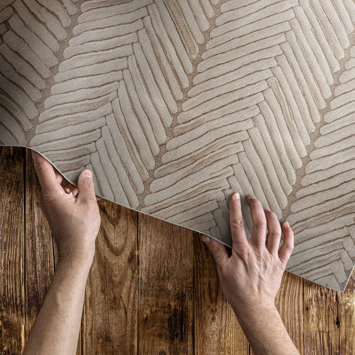 TEPPICH 100x150 cm Indianisches Flechtmuster Boho - Sandfarben, Kunststoff (100/150cm) - Wallfluent