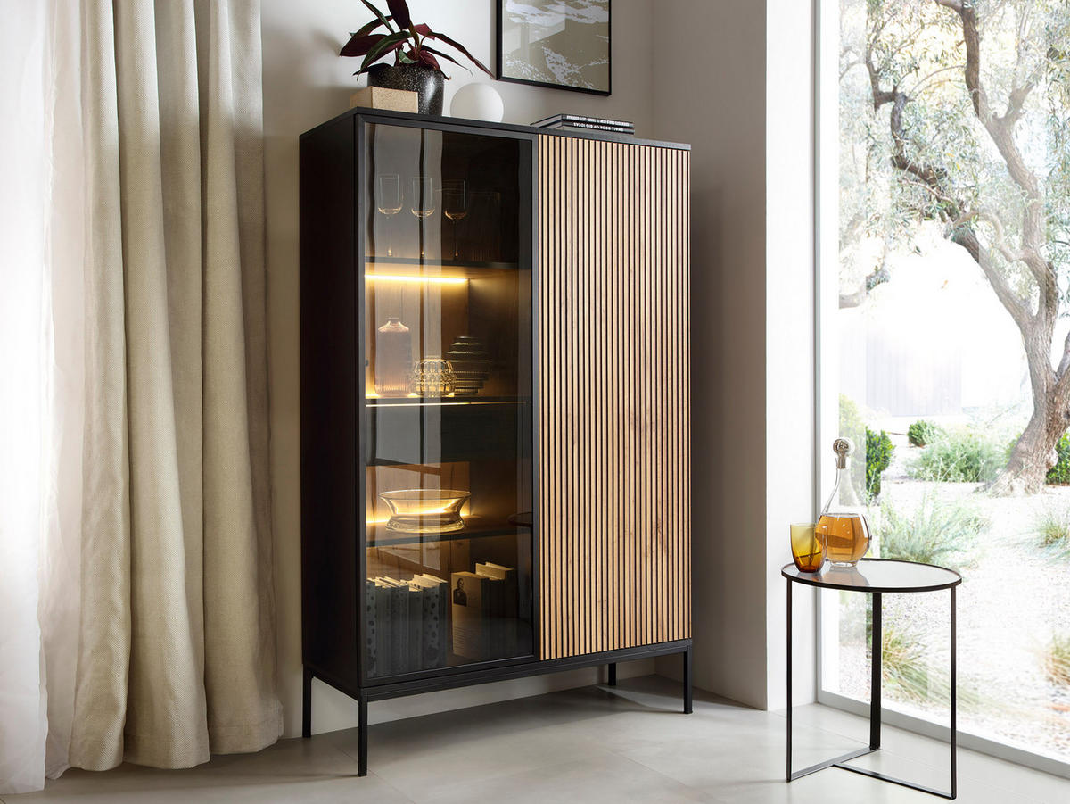 VITRINENSCHRANK 160 cm Haller, Led, Schubladen, Braun - Braun, Holz (104/166/39cm) - Emporius