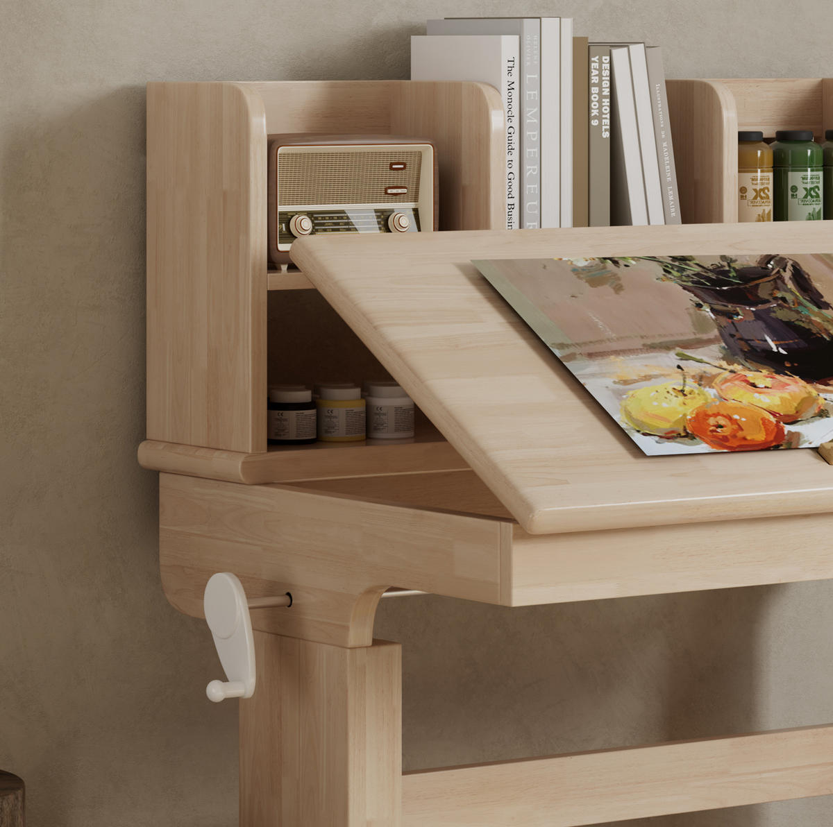 KINDERSCHREIBTISCH höhenverstellbar 92,2 x 60 x 89 cm Holz Natur - Braun, Holz (92/60/89cm) - Meubliv