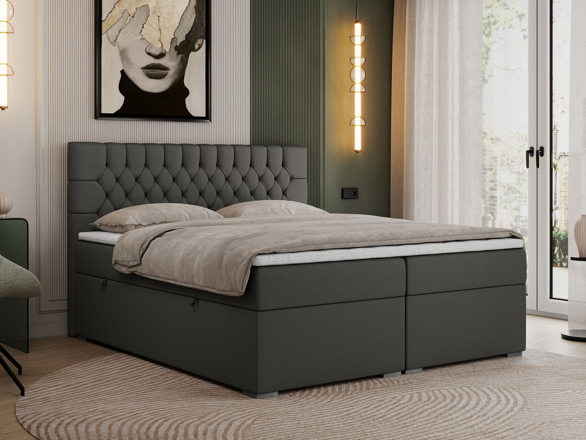 BOXBETT PERA 120/200 Dunkelgrau Kunstleder - H4 - Dunkelgrau, Holz/Textil (120/200cm) - MKS