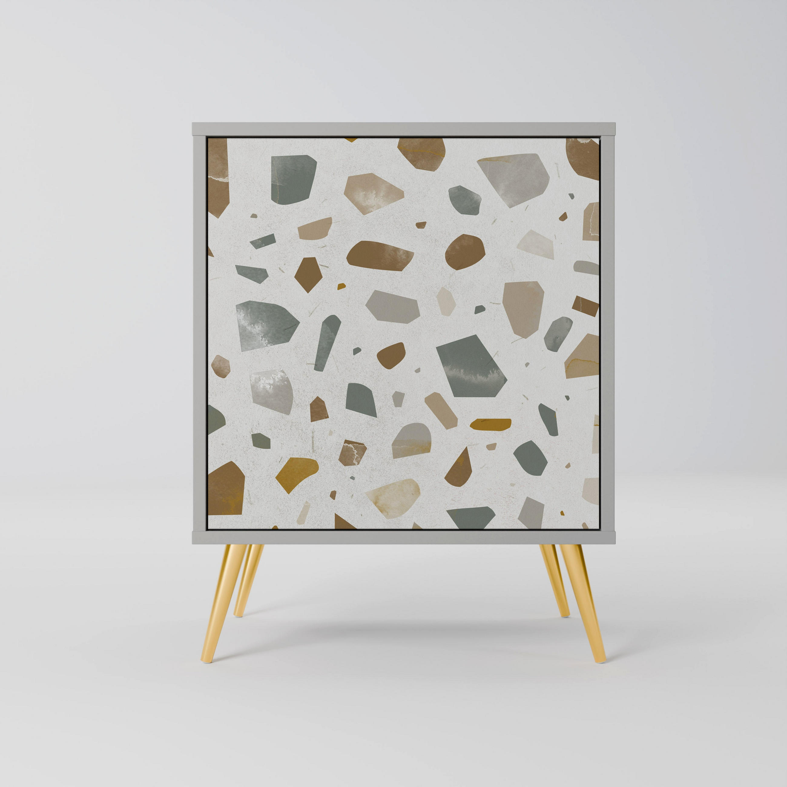 SIDEBOARD PIECES OF TOMORROW, Grau, 57,5x42x75,5 cm, Goldfarbene Metallfüße - Goldfarben/Multicolor, Holzwerkstoff/Metall (57.5/75.5/42cm) - SpaceRebels