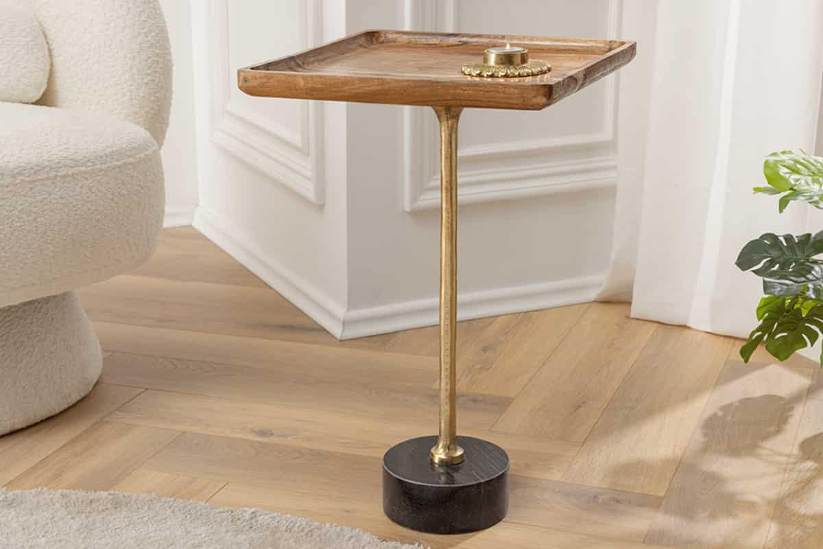 BEISTELLTISCH TRAYFUL Akazie Natur 55cm - Goldfarben/Schwarz, Holz/Stein (35/35/55cm) - riess-ambiente