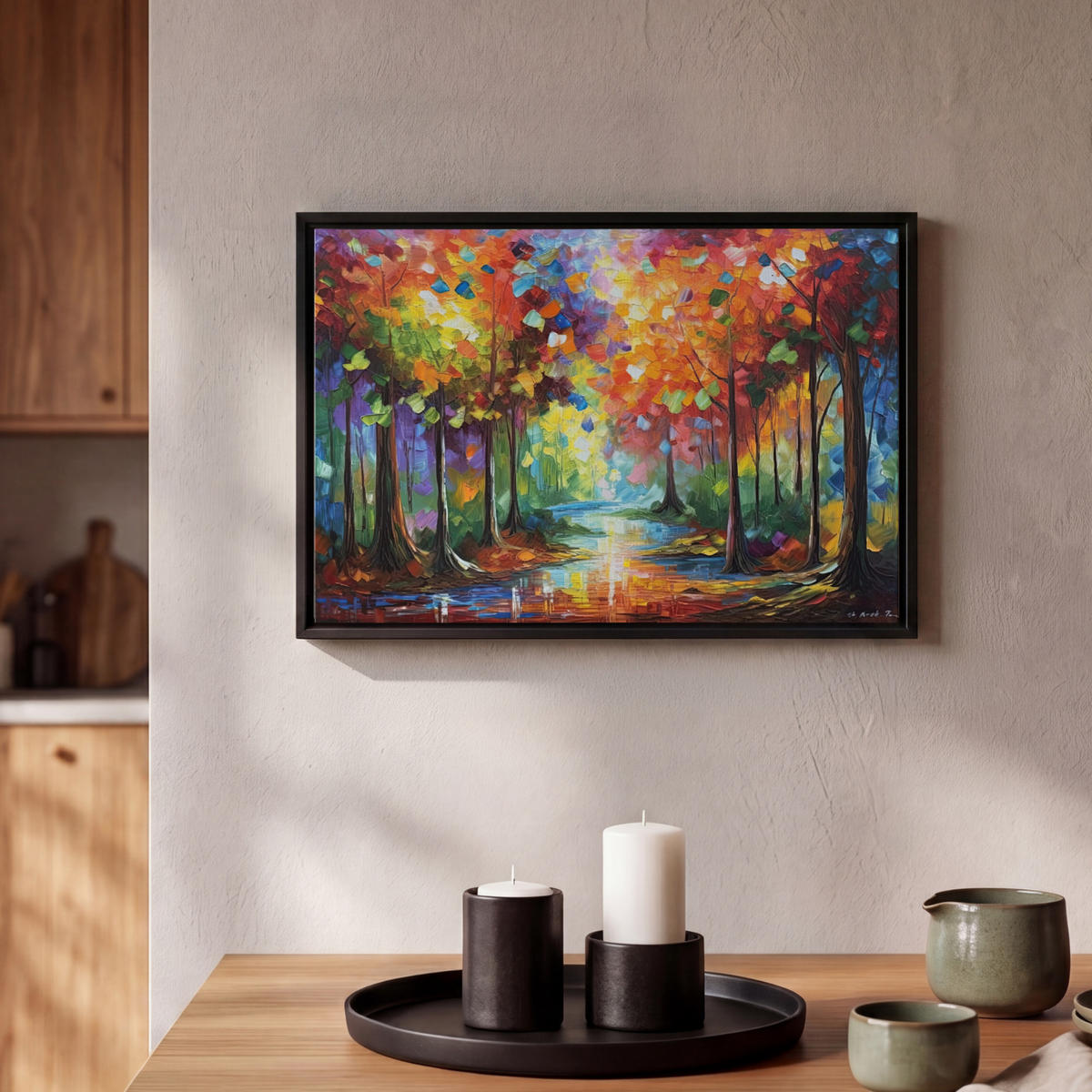 LEINWAND Bilder mit Rahmen - Landschaft - Wald - Farben - Natur - 30x20 - Multicolor, Textil (30/20cm) - MuchoWow