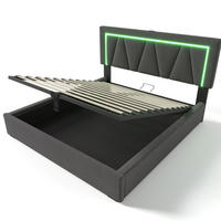 ČALOUNĚNÁ postel 160/200 cm, len, šedá, s LED osvětlením, USB-C a úložným prostorem - šedá, textil (160/200cm) - BEAOK