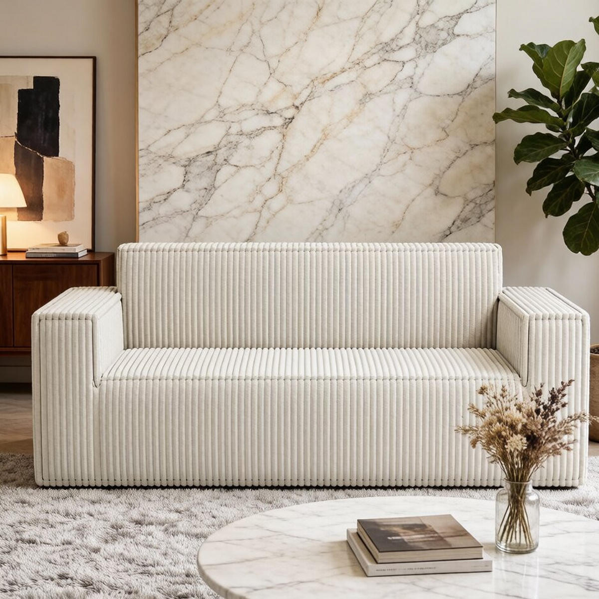 2-SITZER SOFA Cord Off-White - Creme, Textil (178/70/86cm) - WISHDOR