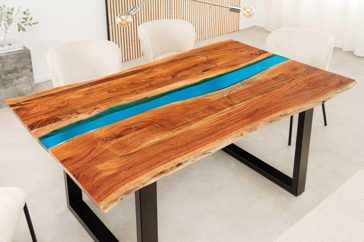 ESSTISCH LIQUID Akazie Braun 160cm - Blau/Schwarz, Holz/Metall (96/160/76cm) - riess-ambiente