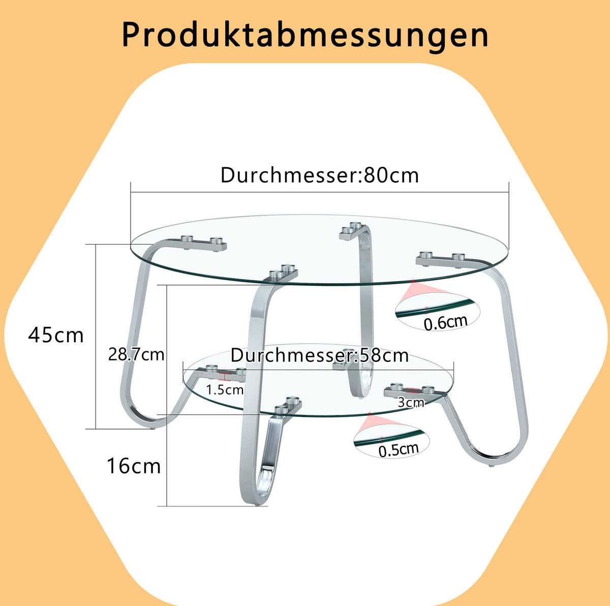 COUCHTISCH 80/80/45 cm 2-stufig mit Glasplatten und Metallgestell, elegante offene Optik, Silber - Silberfarben, Metall (80/80/45cm) - Redom