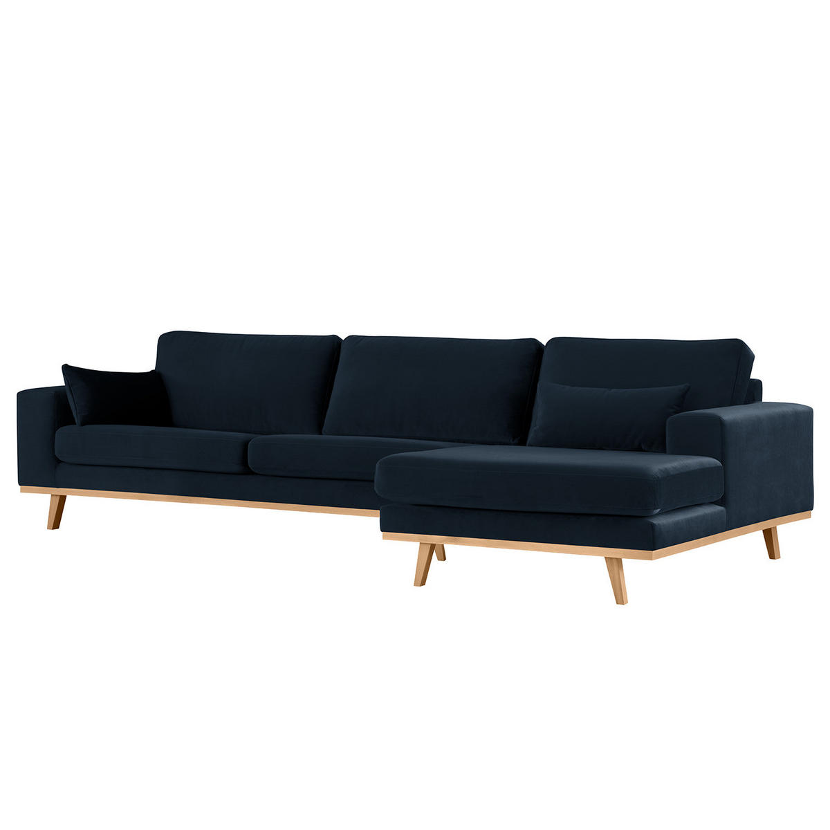 ECKSOFA mit Longchair - Buchefarben/Dunkelblau, Buchenholz/Textil (281/153cm) - home24