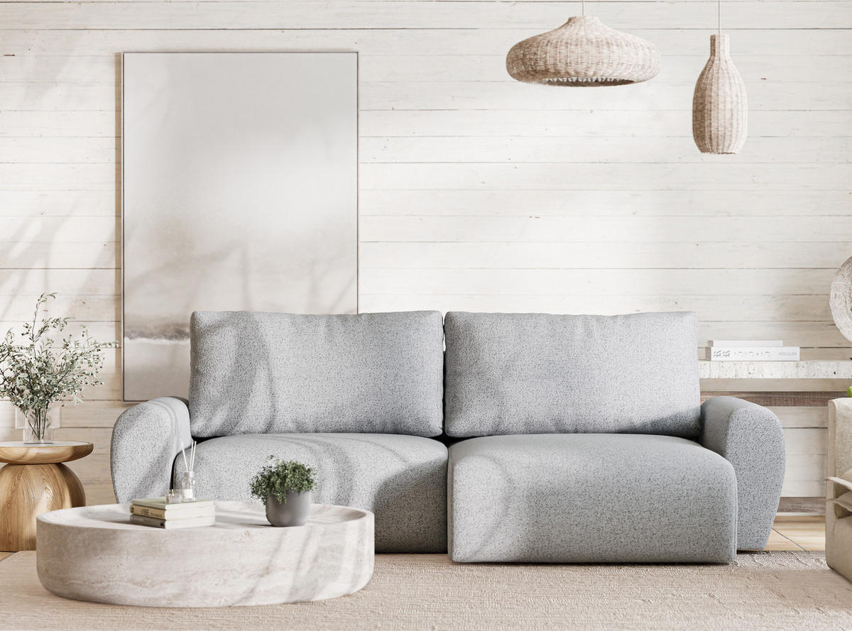ECKSOFA MIT SCHLAFFUNKTION Numba Hellgrau Webstoff - Hellgrau/Schwarz, Holz/Holzwerkstoff (253/153cm) - Maison de Reve