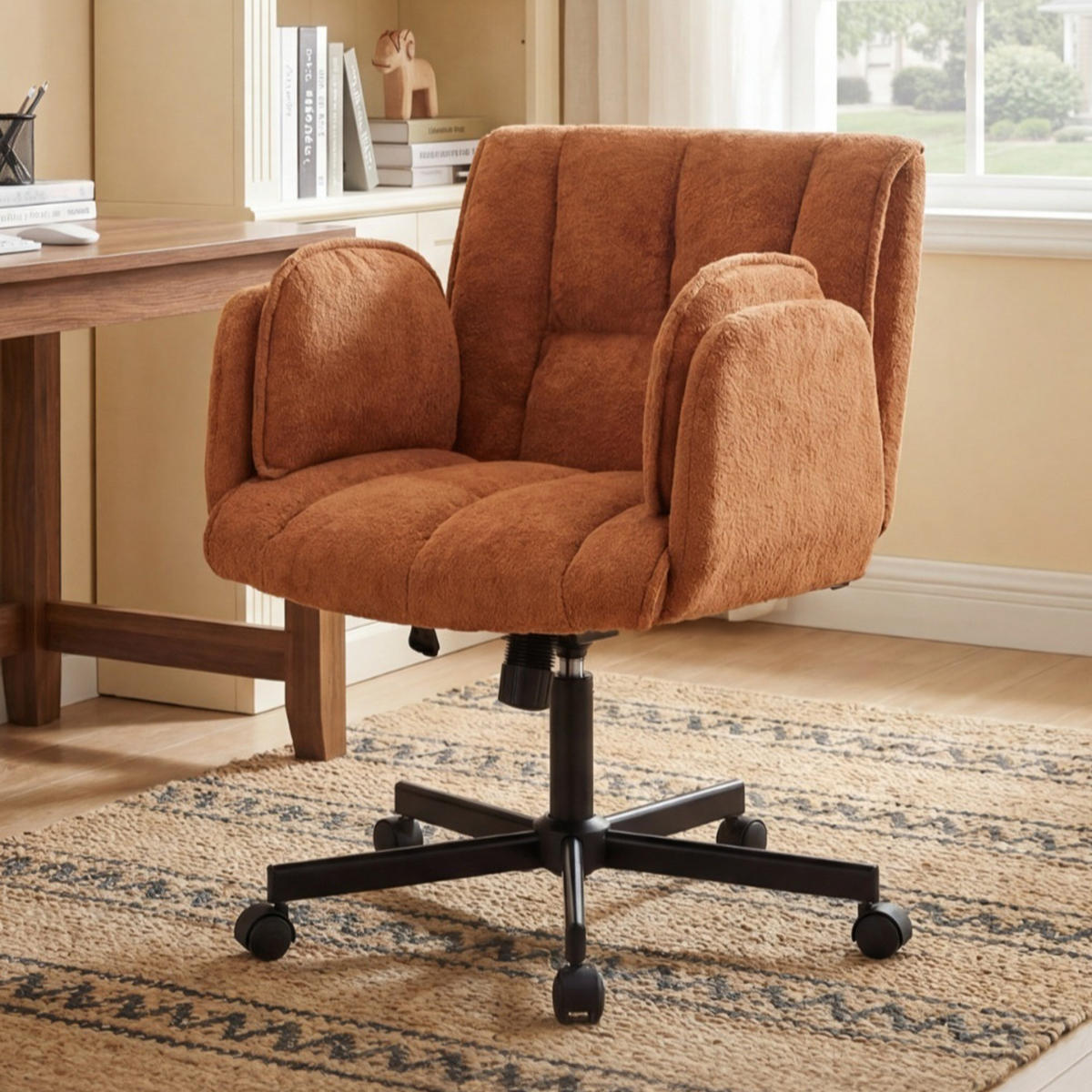 DREHSTUHL DE-40928 mit klappbaren Armlehnen und Lendenluftkissen Orange - Orange, Metall (60/86/68cm) - ComfortXL