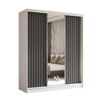 SCHWEBETÜRENSCHRANK Erika 180 cm mit Lamellen und Spiegel 3-türig, weiß, grau, Lamelle grau - Weiß/Grau, Kunststoff (180/216/51cm) - Margaret Hadas24