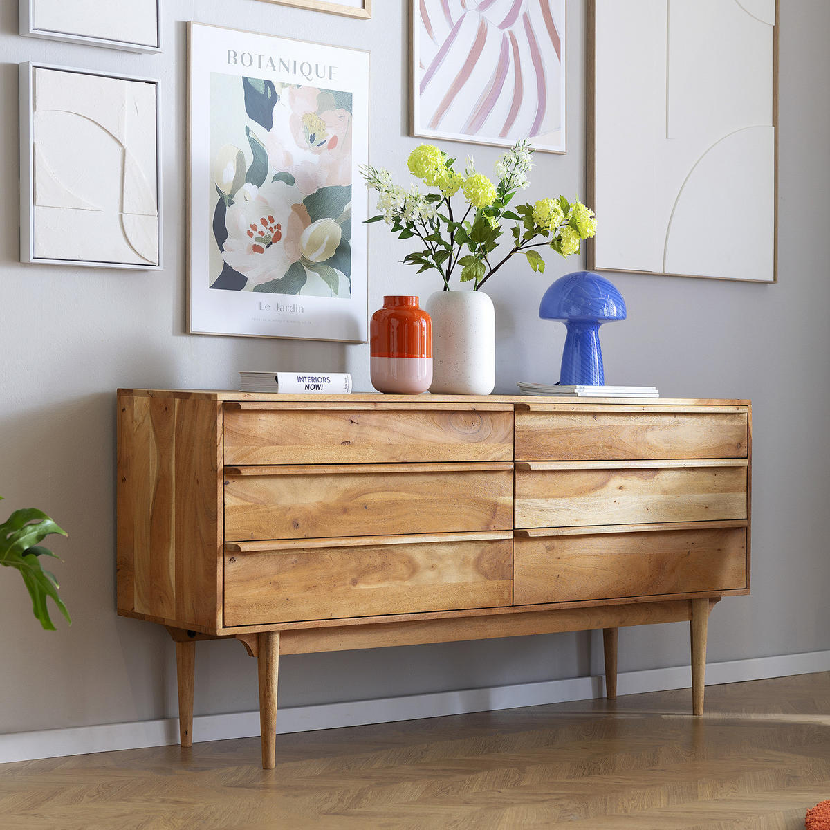 MASSIVES SIDEBOARD mit 6 Schubladen - Akazie massiv - Akaziefarben, Holz (160/80/40cm) - home24