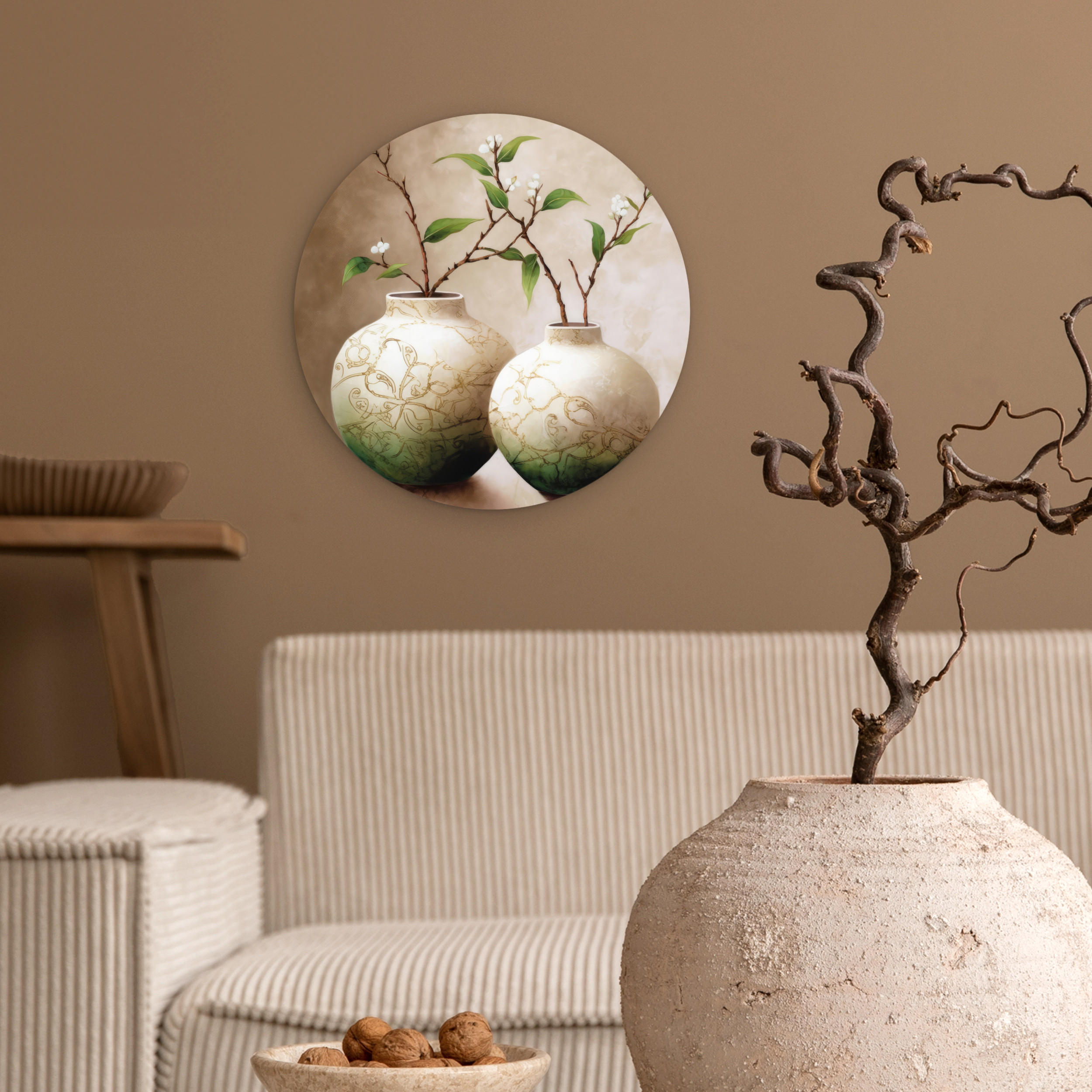 WANDBILD Blumen - Vase - Weiß - Botanisch - Beige 30x30 cm - Ecru, Kunststoff (30/30cm) - MuchoWow