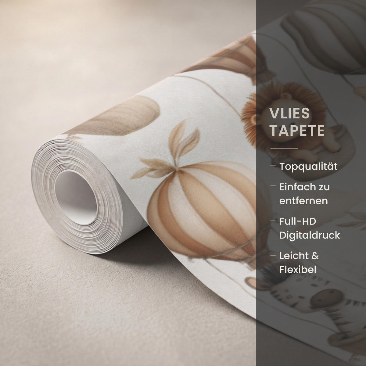 KINDERTAPETE - Safari - Heißluftballons - Taupe - 500x200 cm - Beige, Papier (500/200cm) - OnlyWow