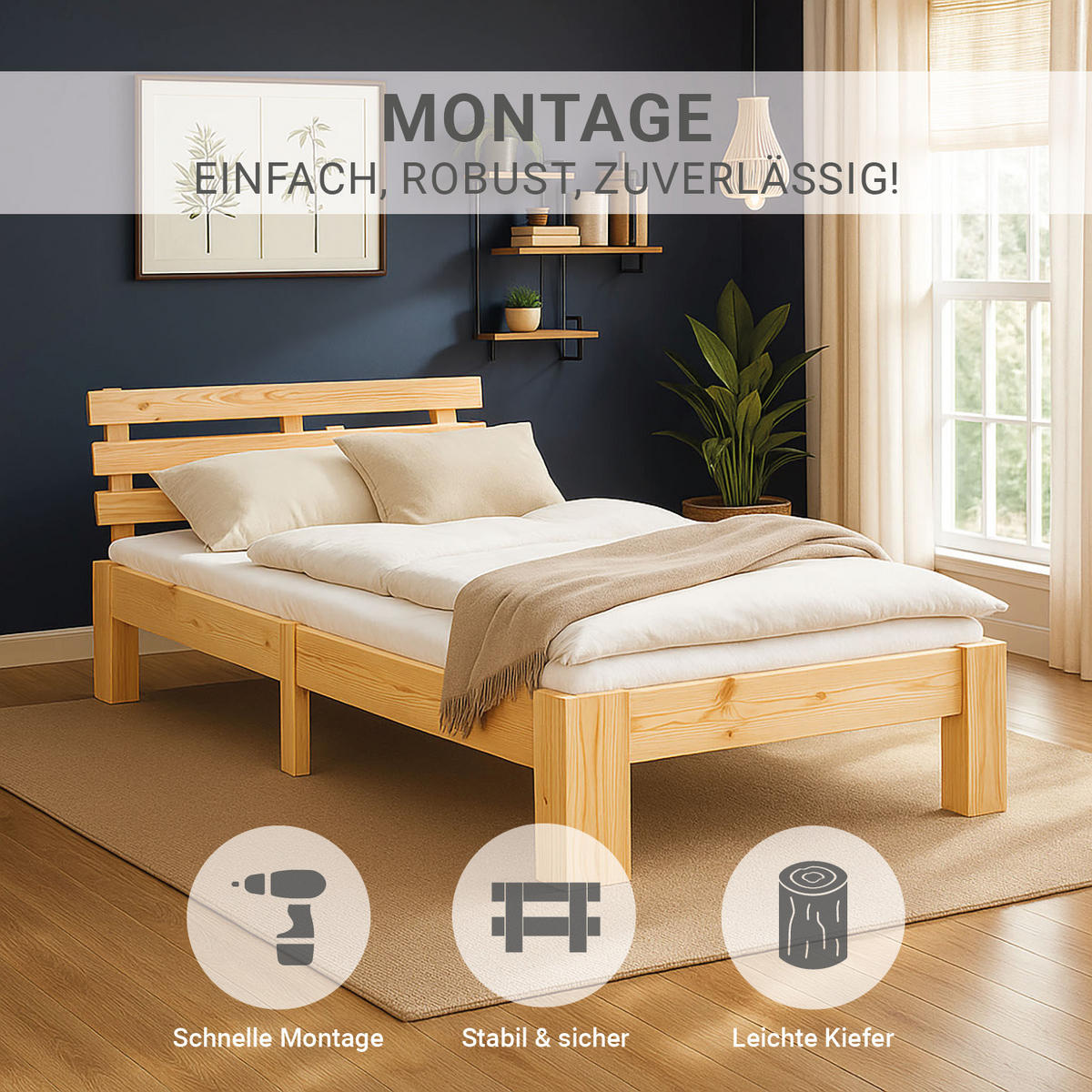 HOLZBETT Natur 90/200 cm Jugendbett mit Lattenrost - Naturfarben, Holz (90/200cm) - Homestyle4u