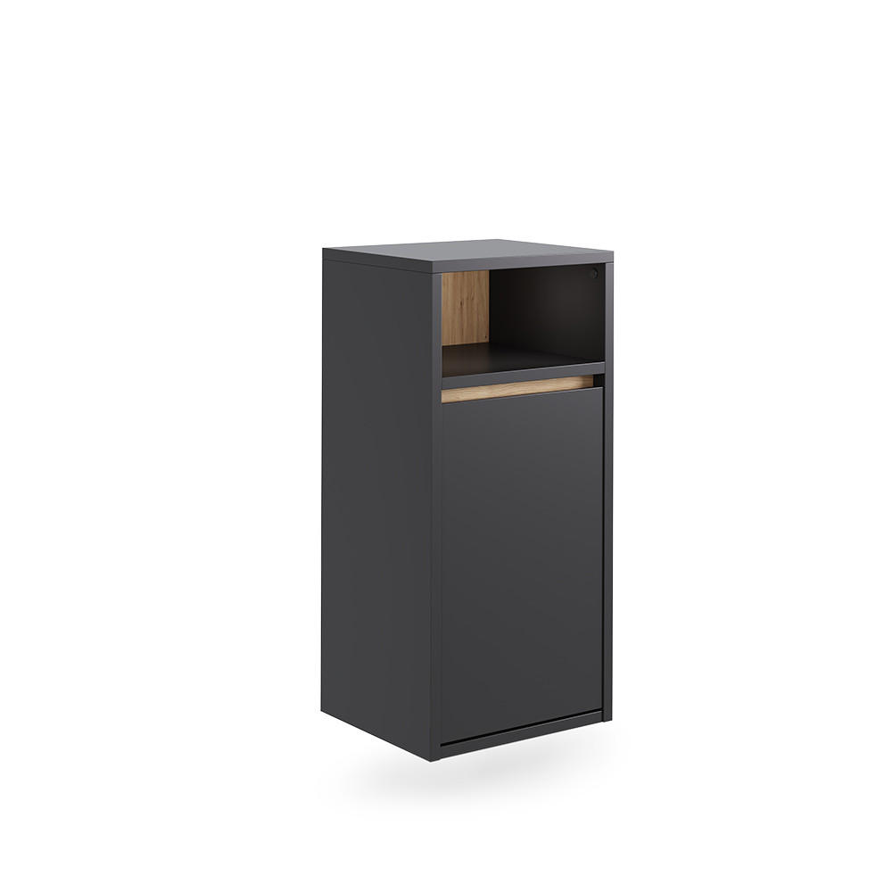 BADSCHRANK Viola Grau/Artisan 38 x 80 cm mit Wäschkorb - Eiche Artisan/Grau, Holzwerkstoff (38/80/33cm) - Vicco