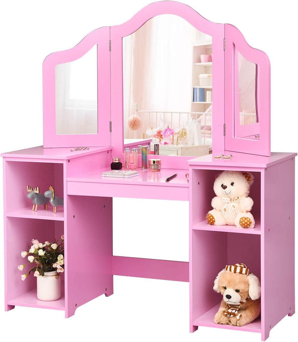 SCHMINKTISCH Set für Kinder Pink - Pink, Holz (40/117/107cm) - COSTWAY