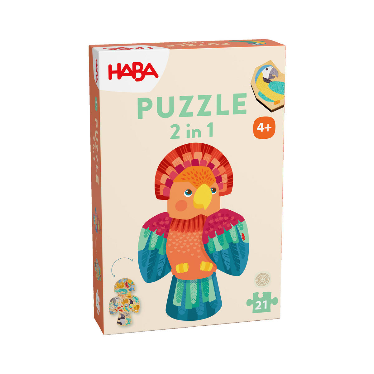 HOLZPUZZLE 2in1 Papagei, ab 4 Jahre - Multicolor, Naturmaterialien (15.5/5/23.5cm) - Haba