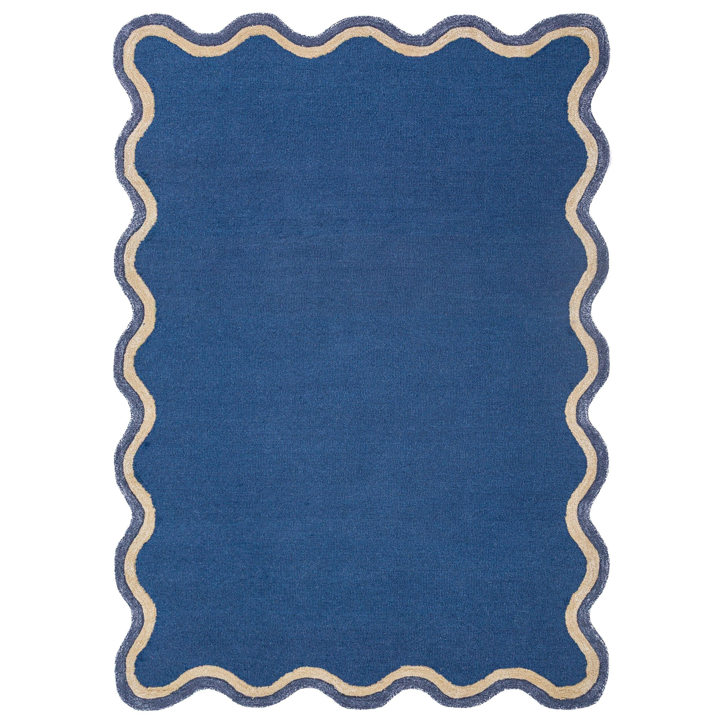 TEPPICH aus Wolle, handgetuftet, ALHAM, in Marineblau, Wellenbordüre, 200 x 290 cm - Blau, Textil (200/290cm) - KADIMA DESIGN