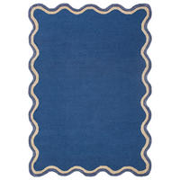 WOLLTEPPICH handgetuftet ALHAM, Wellenbordüre, Marineblau, 120 x 170 cm - Blau, Textil (120/170cm) - KADIMA DESIGN