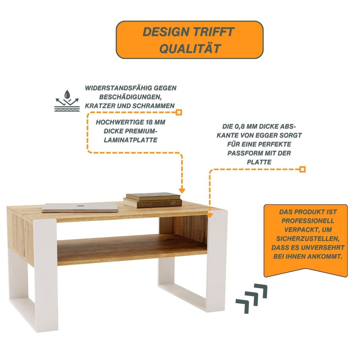 COUCHTISCH Karo92 92/45/53,6 - Kiefer Milford/Weiß, Holzwerkstoff (54/92/45cm) - RAUMHIRSCH FURNITURE
