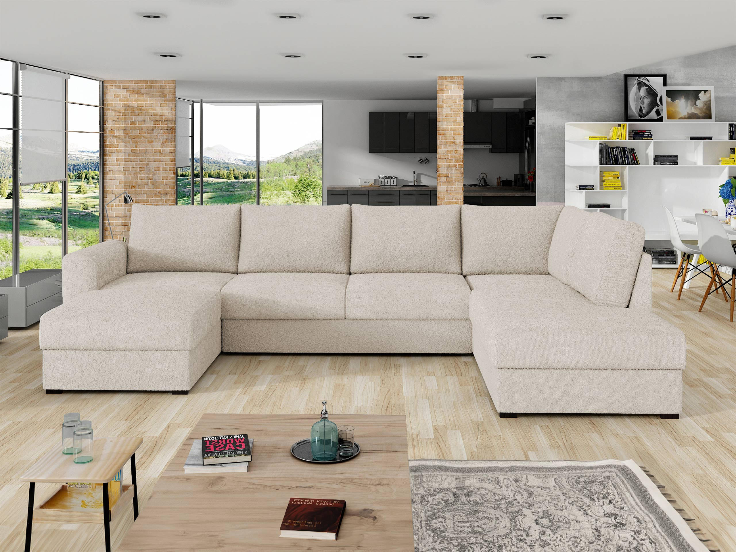 WOHNLANDSCHAFT Wilma Premium, Seite: Rechts - Schwarz/Naturfarben, Holz/Textil (305/85/188cm) - MIRJAN24