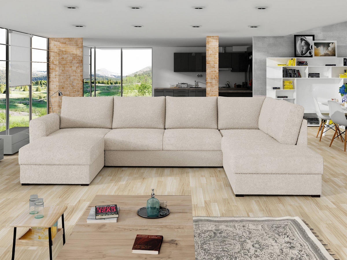 WOHNLANDSCHAFT Wilma Premium, Seite: Rechts - Schwarz/Naturfarben, Holz/Textil (305/85/188cm) - MIRJAN24
