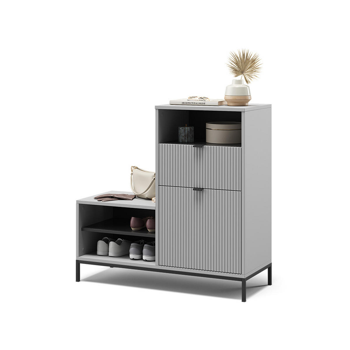 SCHUHSCHRANK Eliza Grau 100 x 98.5 cm mit Tür und Schublade - Grau, Holzwerkstoff (100/98.5/40cm) - Vicco