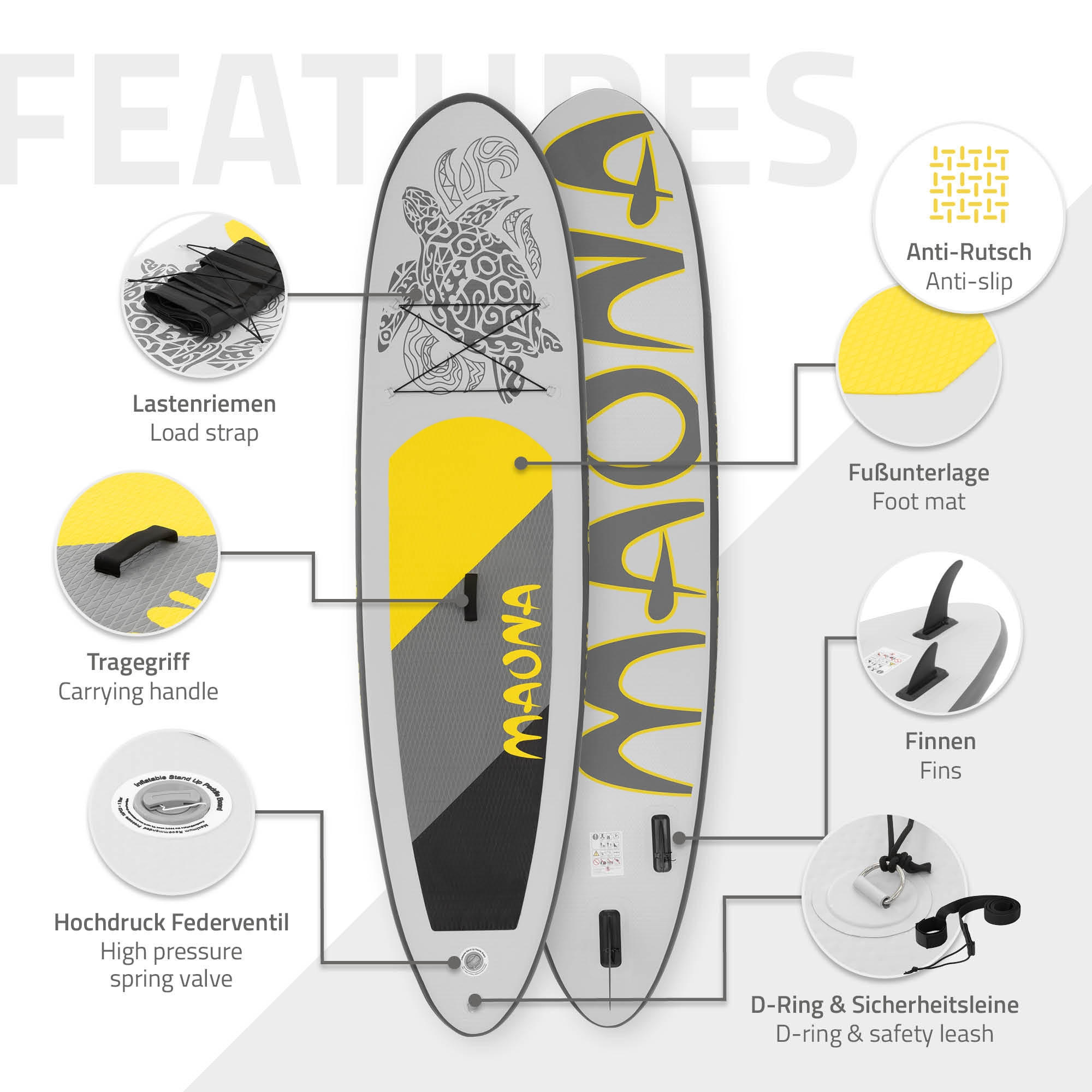 STAND UP PADDLE BOARD Maona Grau - Grau, Kunststoff (308/78/10cm) - ECD-Germany