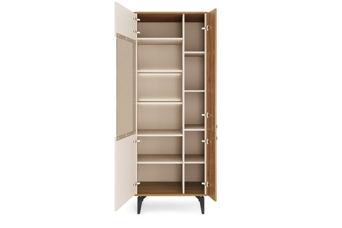 VITRINE AURO 02 73/190/40 cm in Kaschmir / Royal Nussbaum mit LED - Kaschmir/Nussbaumfarben, Holzwerkstoff (73/190/40cm) - Deine Möbel 24