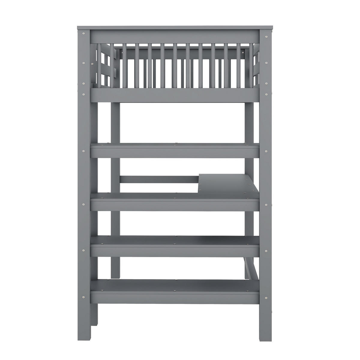HOCHBETT aus Kiefer und MDF 90x200 cm Grau mit Schreibtisch, Ablagefächern und Leiterregal - Grau, Holzwerkstoff (90/200cm) - Modfu