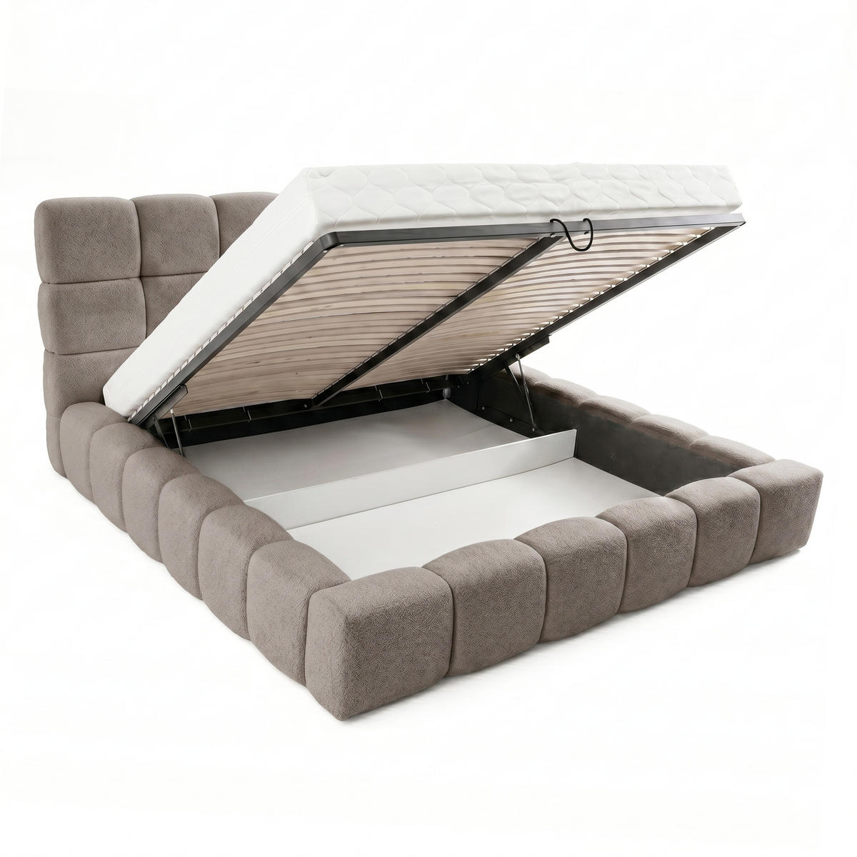 POLSTERBETT AMITY MAXI 200x200 cm in Beige, gepolstertes Kopfteil, Lattenrost, Bettkasten, Bouclé-Stoff - Beige/Naturfarben, Holz/Textil (200/200cm) - Muffo