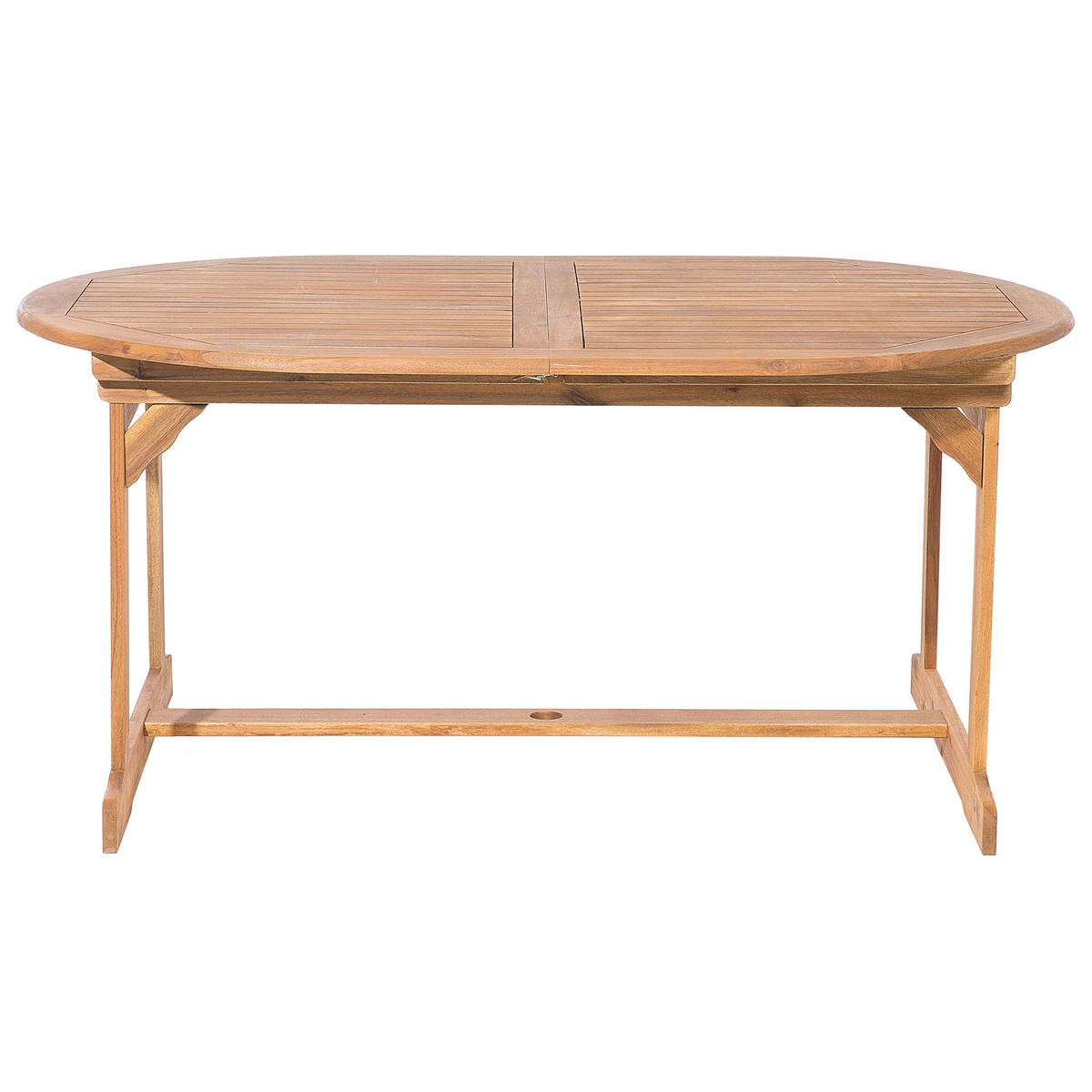 GARTENMÖBEL-SET 8-Sitzer Akazienholz hellbraun mit Sonnenschirm Maui - Hellbraun, Holz - Beliani