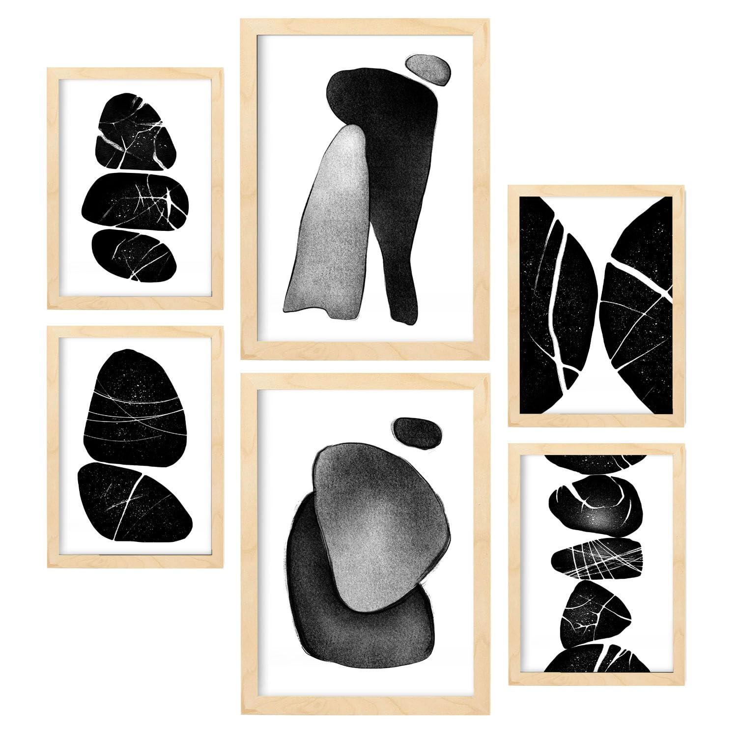 POSTER Set Mit 6 Palladian Rocks Abstrakte Liebhaber Größe A3 & A4 Rahmen aus hellem Holz - Beige, Papier (29.7/1cm) - Nacnic