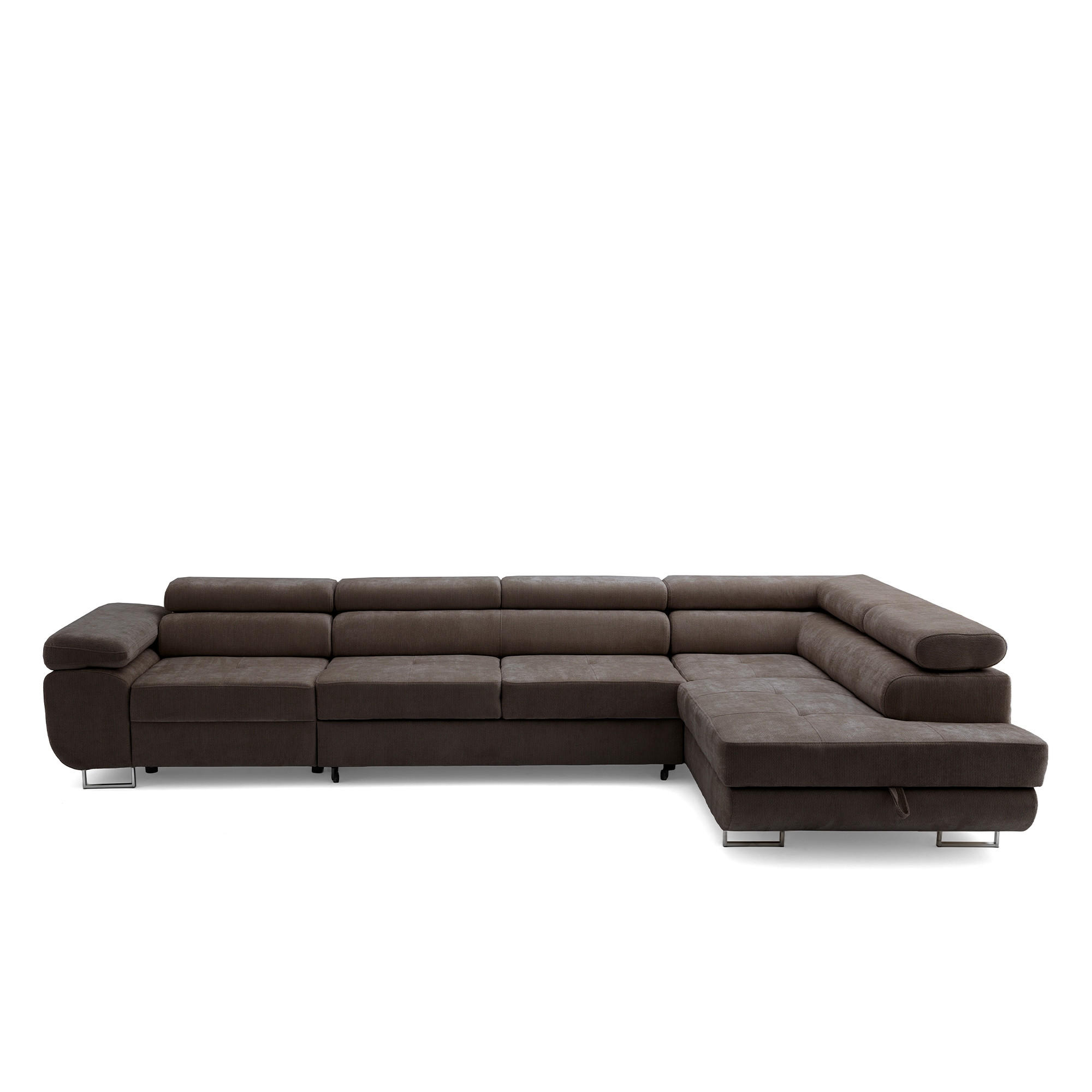 ECKSOFA WILD MAXI L Rechts mit Schlaffunktion 125x195 Chenille Dunkelbraun - Chromfarben/Dunkelbraun, Holz/Textil (350/203cm) - Muffo