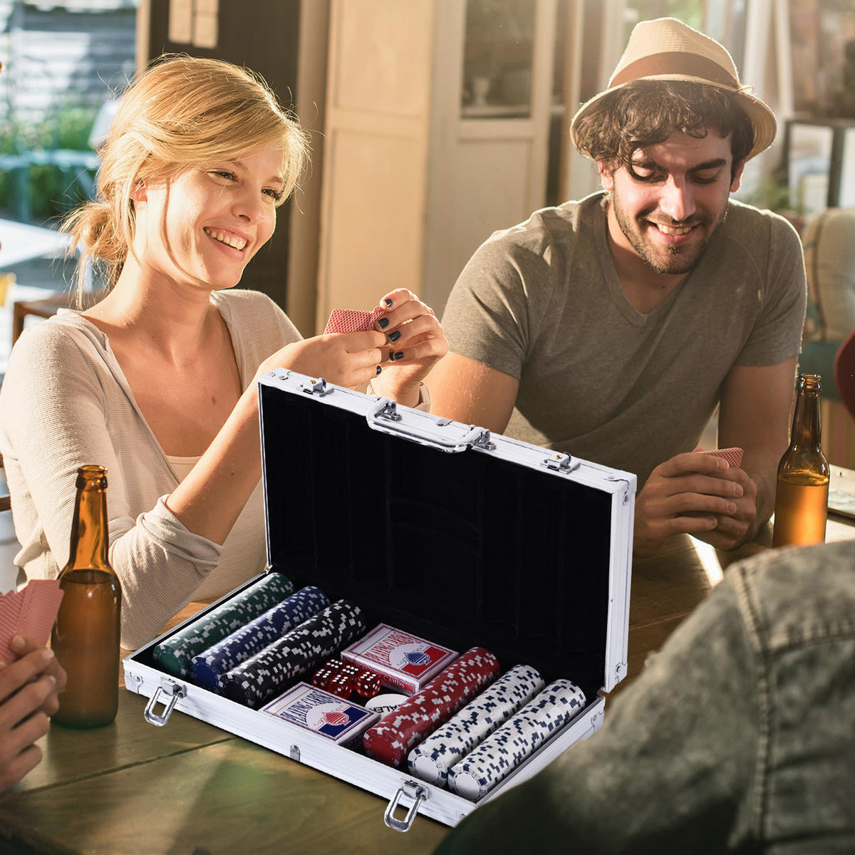 POKERKASETTE DE-18657 300 Jetons, 2 Kartendecks Aluminium - Silberfarben, Metall (205/38cm) - ComfortXL