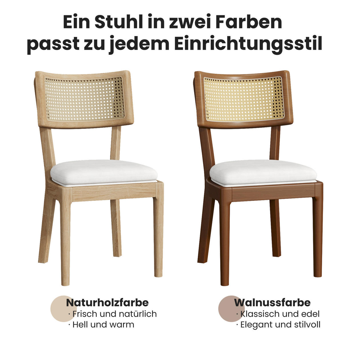 ESSZIMMERSTÜHLE 6er-Set Massivholz mit Rattanlehne Holz - Braun, Holz (58/88/50.2cm) - Meubliv