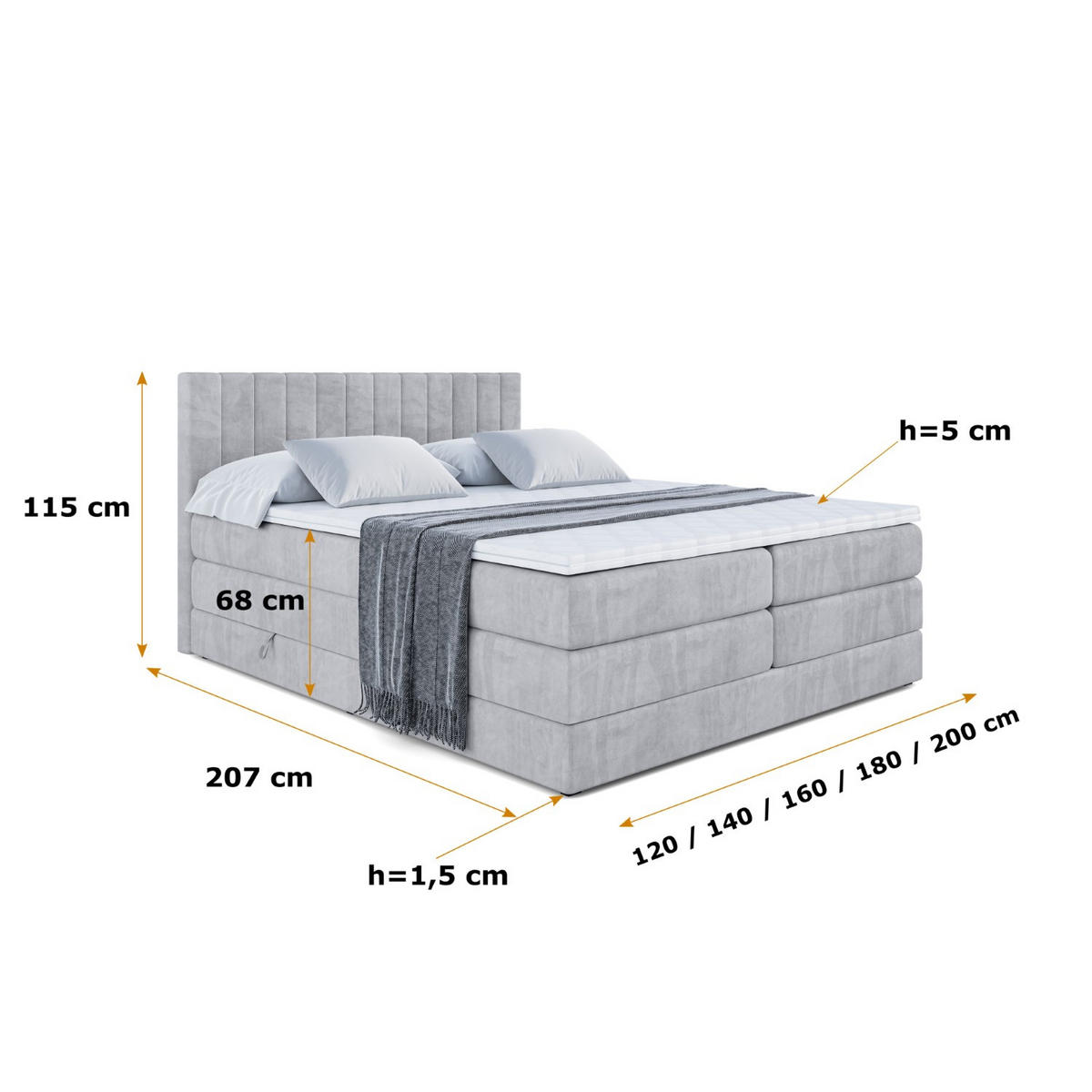 BOXSPRINGBETT EDITA KING - 180x200 - H3/H4 - Hellgrau - Hellgrau, Holzwerkstoff (180/200cm) - ALTDECOR