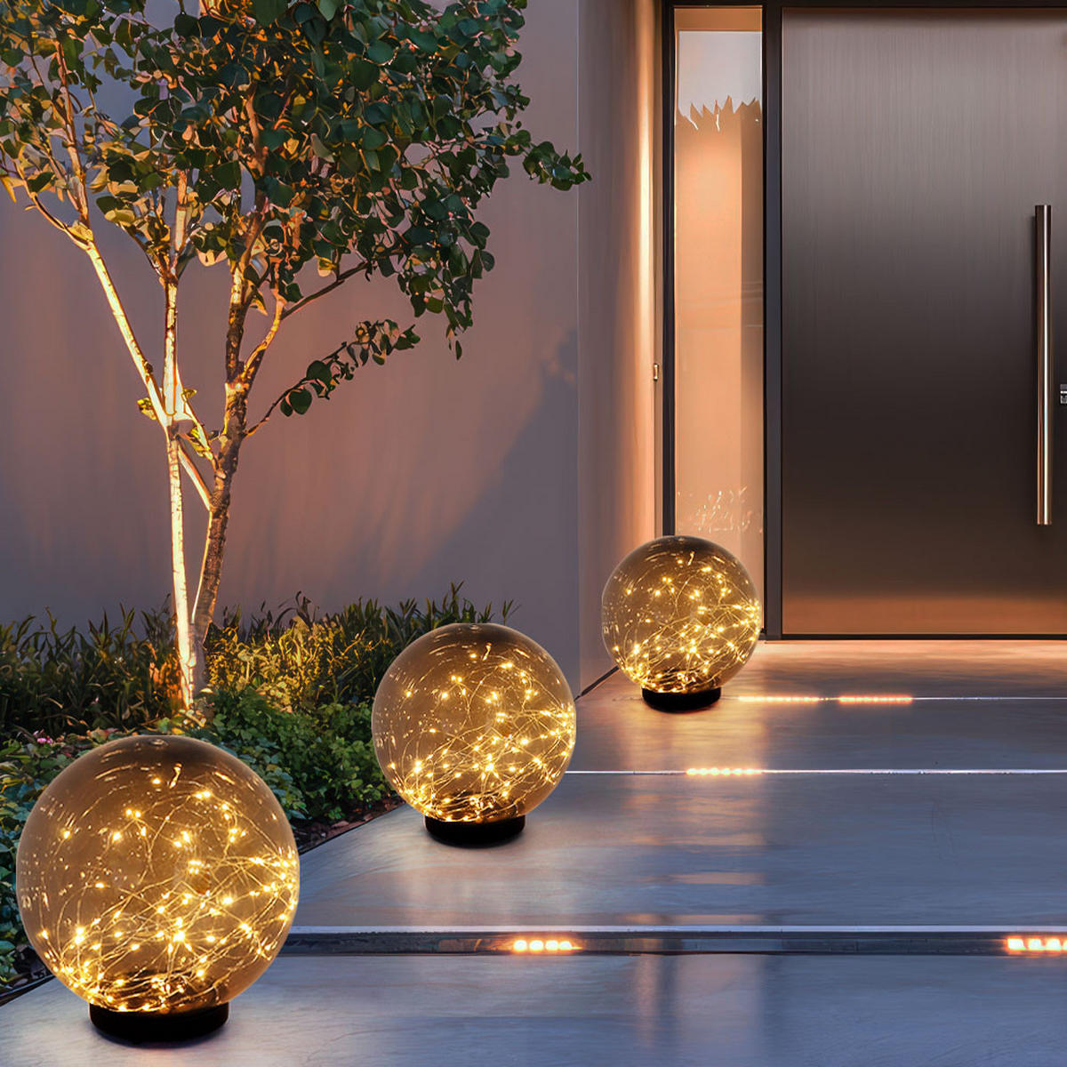 LED AUSSENLEUCHTE Solarlampe Kugel Weiß - Grau, Kunststoff (15/15/26cm) - Globo Lighting