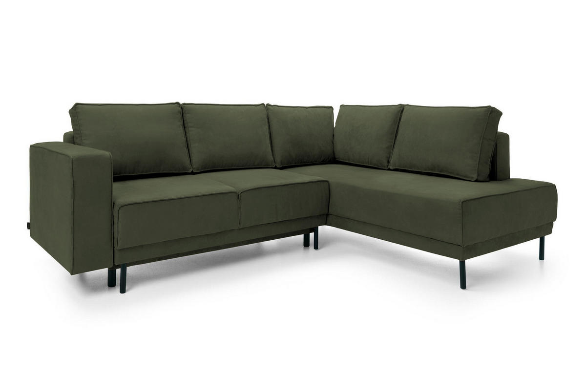 ECKSOFA Rodario Olivgrün Velours - Schwarz/Olivgrün, Textil/Metall (247/187cm) - Selsey