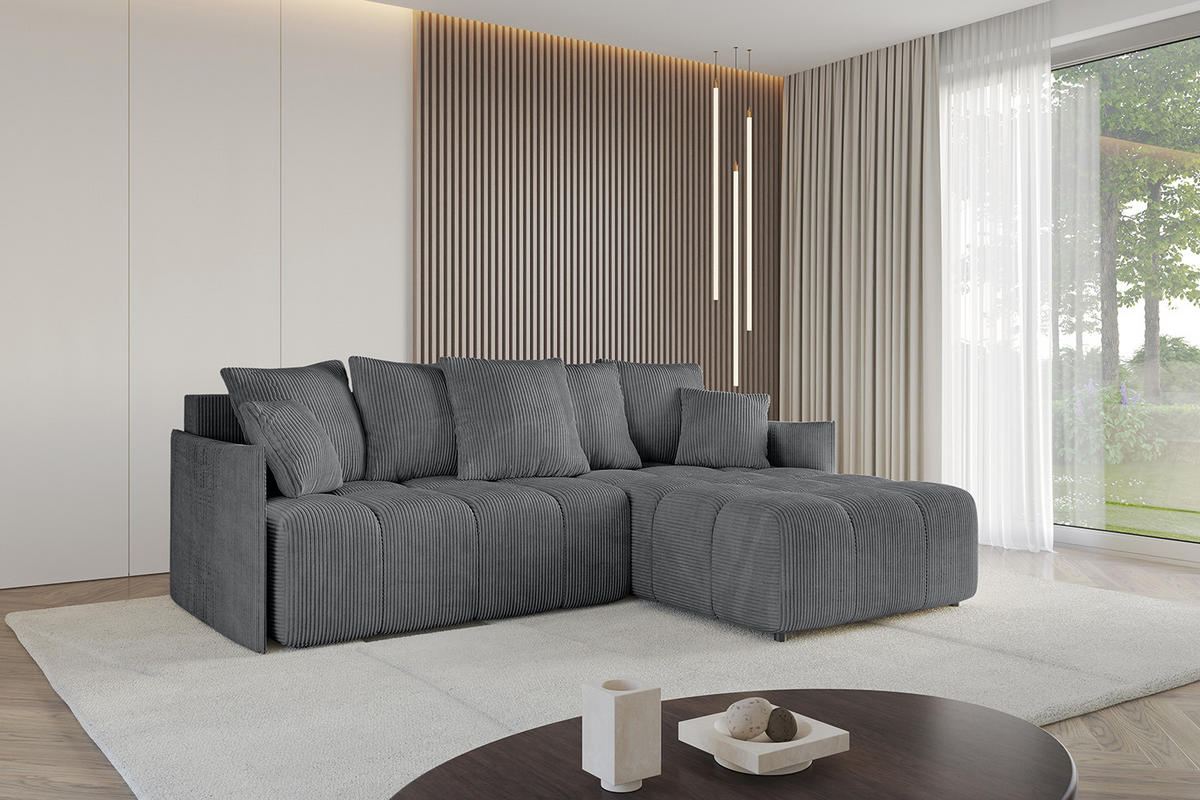 ECKSOFA Ottomane rechts LONLI-L 251x189x68 Dunkelgrau Cord - Dunkelgrau, Holzwerkstoff/Kunststoff (189/251cm) - ALTDECOR