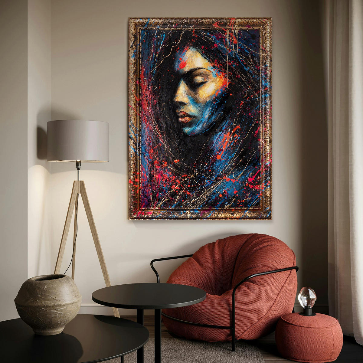 GEMÄLDE Gold in der Dunkelheit Schattenfugenrahmen Gold 140x100 cm - Goldfarben, Holz (140/100cm) - YS-art gallery