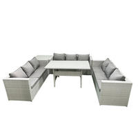 GARTENSET mit Esstisch,Sofa ,Beistelltisch Polyrattan Hellgrau 9-Sitzer - Hellgrau/Grau, Glas/Kunststoff - Fimous